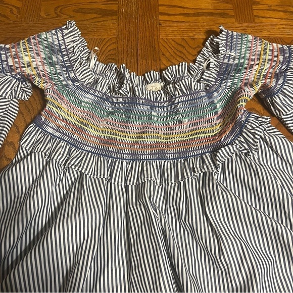PETERSYN Davenport Smocked Off The Shoulder Striped Smocked Top M Bell Sleeves - Picture 11 of 16